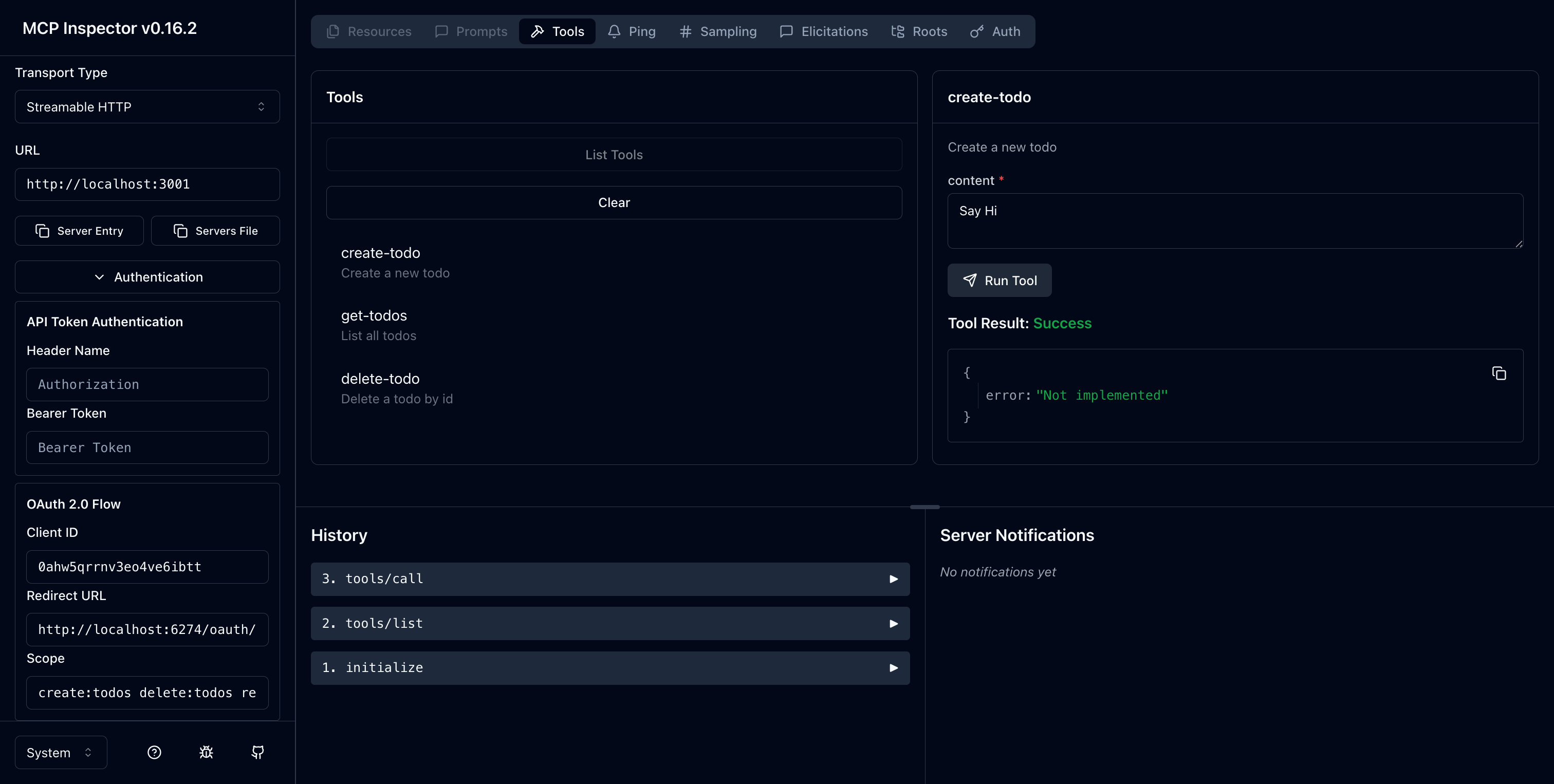 MCP inspector 初回実行